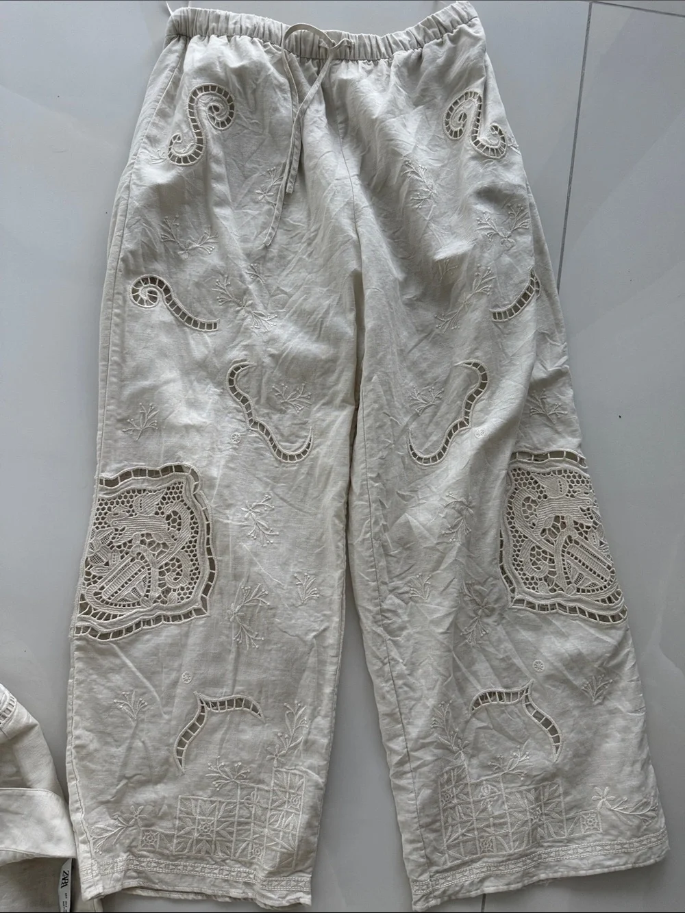 ZARA Linen Embroidered Shirt & Trousers
